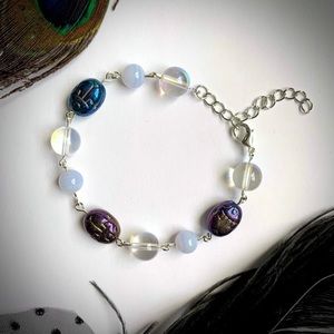 Scarab Rainbow Quartz & Blue Lace Agate bracelet